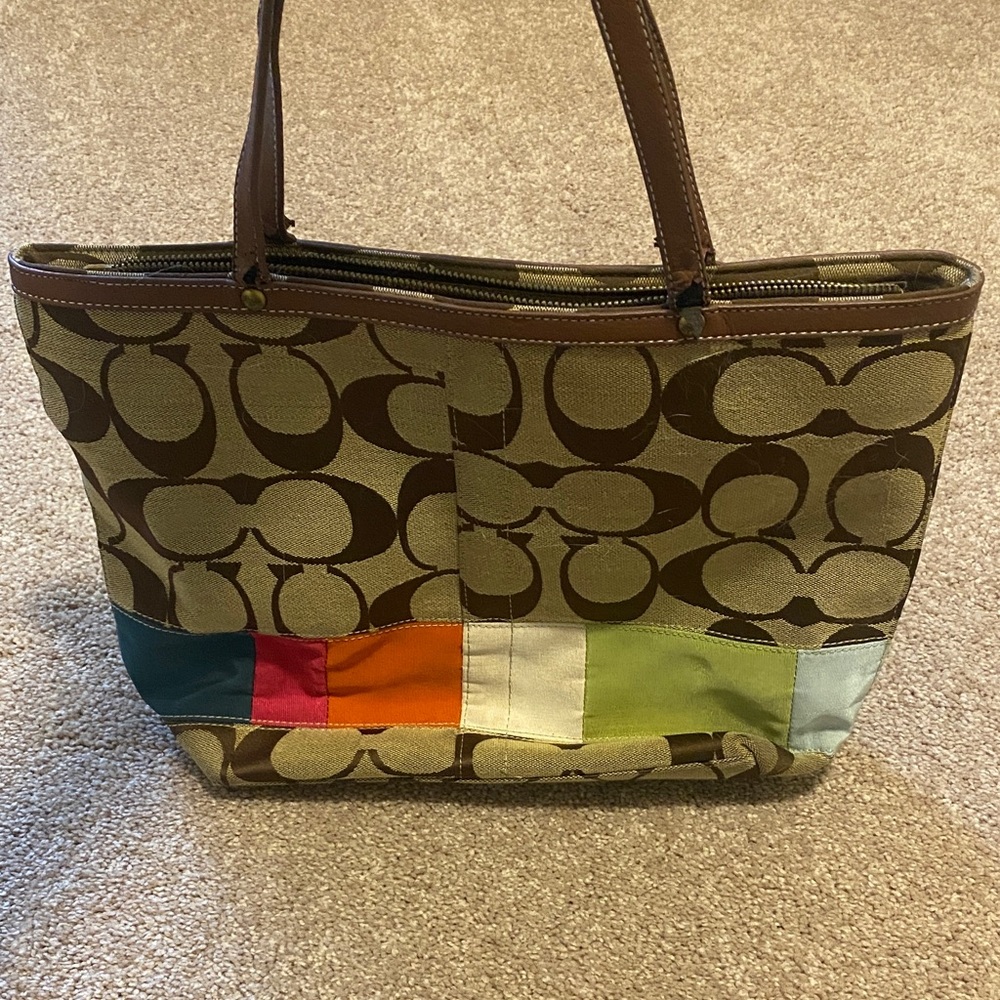 Coach Brown and Multicolor Patchwork Tote - image 5